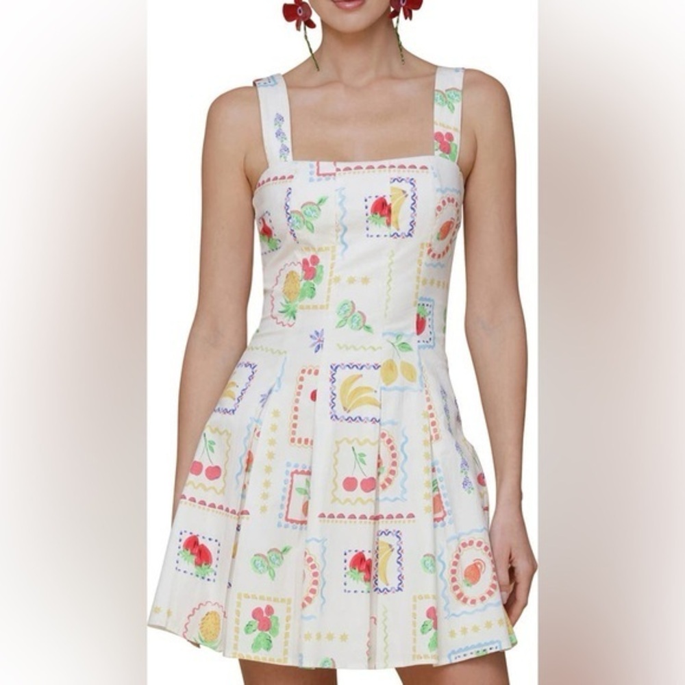 Avec Les Filles Fruit Paneled Stretch Cotton Mini Sundress Size 4